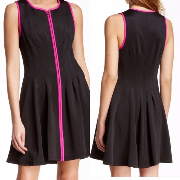 Betsey Johnson Dresses & Skirts - Betsey Johnson Black/Pink Skater Dress - Zip Front - Size 8 - Very Gently Used